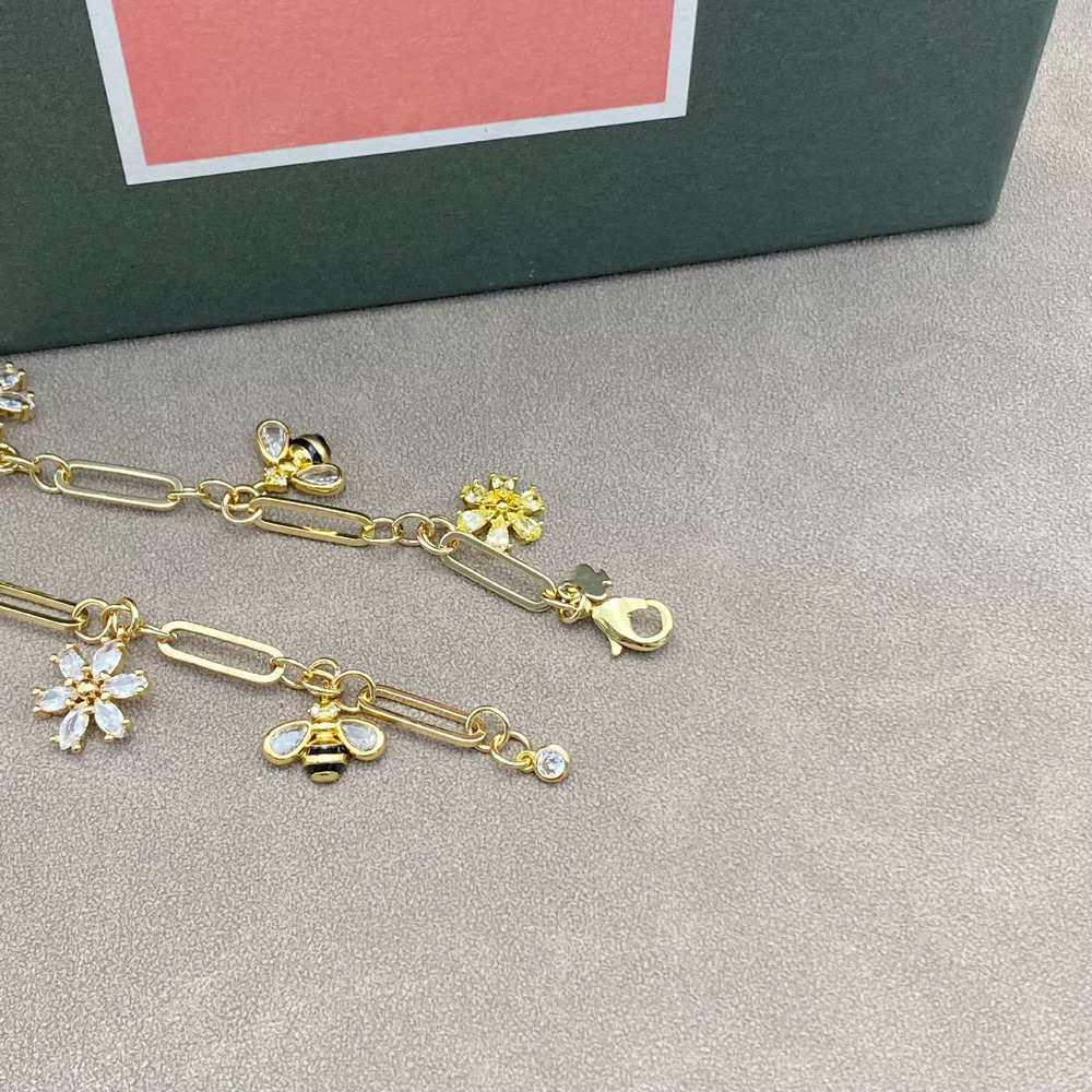 kate spade Gold Plated Zircon Enamel Bee Stud Earrings Resort Style Bracelet Set - Picture 2 of 6